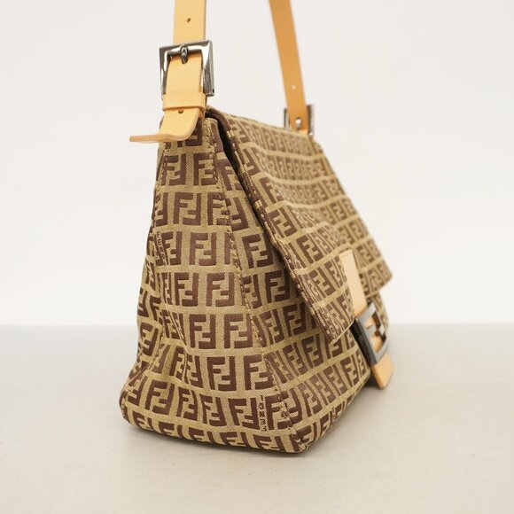 Authentic FENDI Mamma Zucca Bucket Baguette Tan Beige Flap Bag Purse Shoulder - Picture 3 of 7